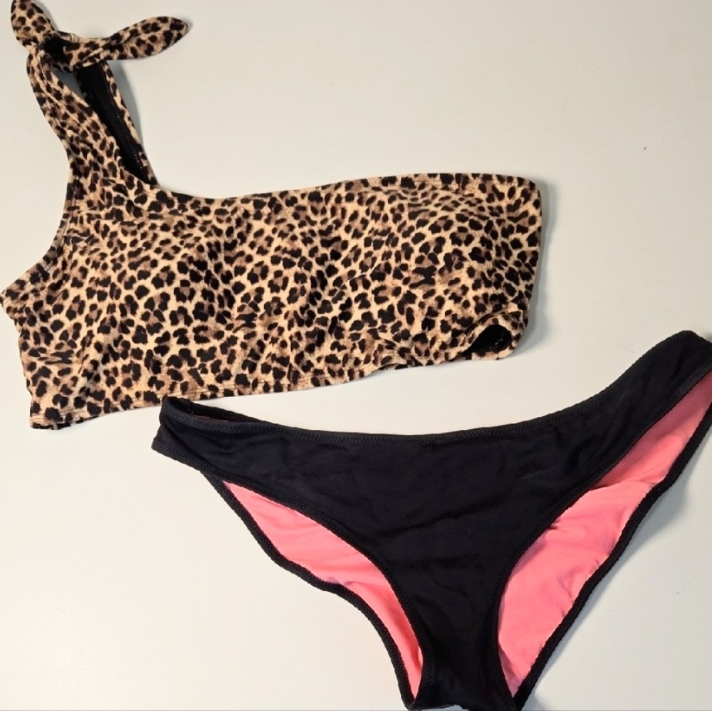 Leopard Print One-Shoulder Bikini Top/Victoria's Secret Cheeky Bottom Bundle